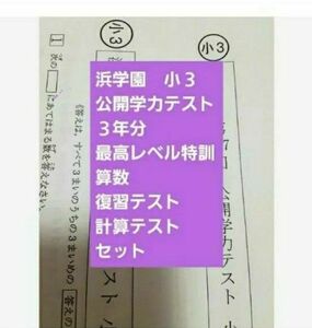 浜学園　小３　公開学力テスト　３年分　最高レベル特訓　復習テスト　計算テスト　セット