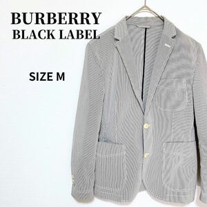 美品バーバリーブラックレーベル　BURBERRY BLACK LABEL　テーラードジャケット　ブレザー　ストライプ　グレー×ホワイト　M