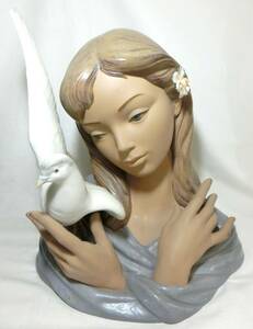 1000円スタート 置物 1点 LLADRO リヤドロ 平和の思想 THOUGHTS OF PEACE #2412 陶器人形 西洋陶器 オブジェ 女の子 鳩 3 YY①401