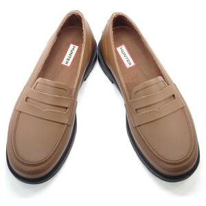  prompt decision HUNTER 27.0cm rain Loafer Hunter UK 8 US 9 men's tea Brown slip-on shoes commuting going to school moccasin pe knee rain shoes waterproof 