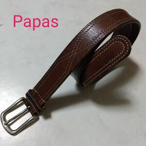 Papas パパス レザー ベルト カジュアル ブラウン