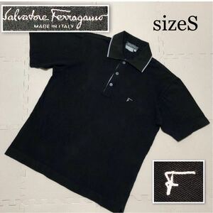 ■美品■Salvatore Ferragamo サルヴァトーレフェラガモ　ポロシャツ 半袖　コットン　刺繍ロゴ　sizeS(実寸はM程度) イタリア製　ブラック