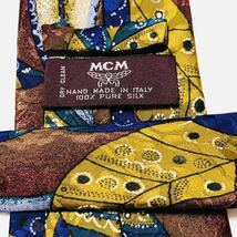 ■表側美品■MCM エムシーエム　ネクタイ　葉っぱ　現代美術風　シルク100% イタリア製　マルチカラー_画像6