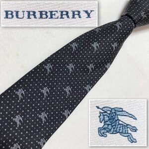 ■希少本国タグ■BURBERRY バーバリー　ネクタイ　ホースマーク　ドット　総柄　シルク100% イタリア製　ブラック　ビジネス