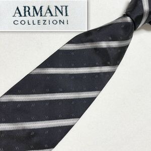 ■美品■ARMANI COLLEZIONI アルマーニ コレツィオーニ　ネクタイ　レジメンタルストライプ　シルク100% イタリア製　ブラック×シルバー