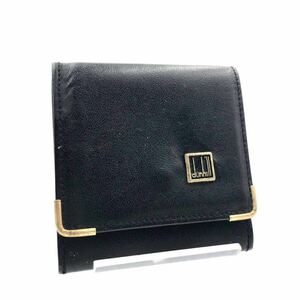 ■美品■dunhill ダンヒル　コインケース　小銭入れ　ロゴプレート　レザー　本革　ブラック　ゴールド金具