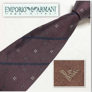 ■美品■EMPOLIO ARMANI エンポリオアルマーニ　ネクタイ　レジメンタルストライプ　花柄　シルク100% イタリア製　ボルドー　ビジネス