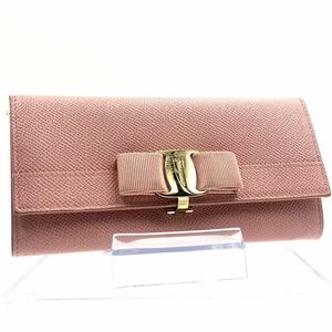 ■極美品■Salvatore Ferragamo サルヴァトーレフェラガモ　ヴァラリボン　ロングフラップウォレット　長財布　イタリア製　刻印　ピンク