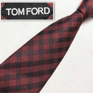 ■美品■希少■TOM FORD トムフォード　ネクタイ　チェック　シルク100% イタリア製　レッド×ブラック　ビジネス