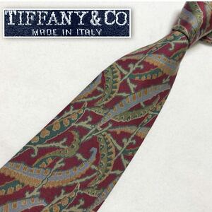 ■表側美品■TIFFANY&Co. ティファニー　ネクタイ　総柄　シルク100% イタリア製　ボルドー×マルチカラー　ビジネス