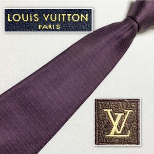 LOUIS VUITTON ルイヴィトン　ネクタイ　ボーダー　シャドーロゴ　総柄　シルク100% イタリア製　パープル　ビジネス