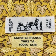 ■新品同然■HERMES エルメス　ネクタイ　ぶどう　総柄　シルク100% フランス製　イエロー　箱付き　ビジネス_画像6