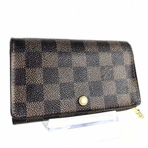 ■美品■LOUIS VUITTON ルイヴィトン ダミエ エベヌ ポルトフォイユ トレゾール 折り財布 PVC×レザー スペイン製 刻印ありの画像1