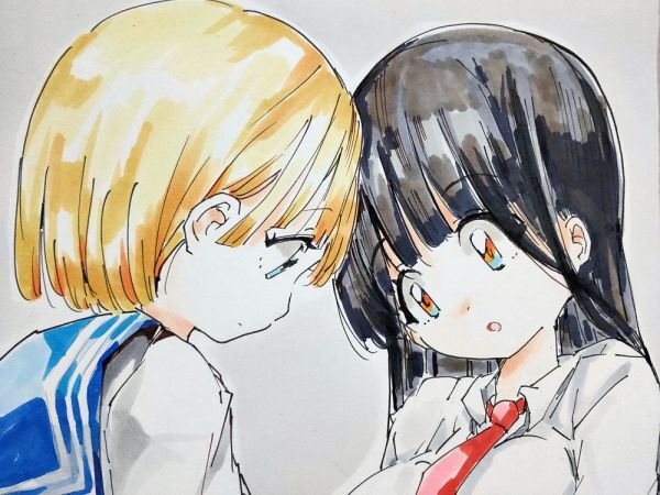 Hand-drawn illustration original A4 girl in uniform and cat, comics, anime goods, hand drawn illustration