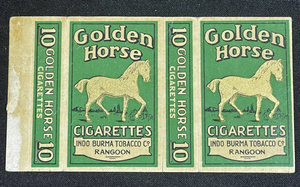 ◆戦前煙草パッケージ・包紙3◆Golden Horse INDO BURUMA TOBACCO CO.RANGOON ビルマ 南方南洋 検索：マッチラベル・燐票・中国