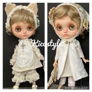  kicostyle＊＊Blythe outfit＊ ブライスアウトフィット＊白ネコちゃんと春のお出かけ着　11点セット