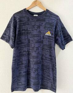 ビンテージ 90s adidas 総柄Tシャツ ネイビー USA製 Y2K VINTAGE