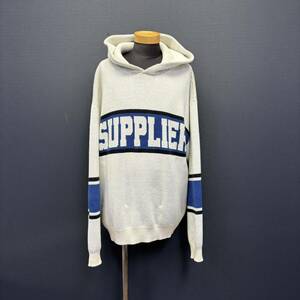 SUPPLIER COLLEGE LOGO KNIT HOODIE サプライヤー カレッジ ロゴ ニット フーディー size XL ホワイト/ブルー 長袖 