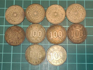 【1円スタート】日本国　100円銀貨　鳳凰　稲穂　おまとめ10枚セット