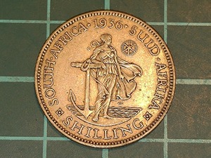 【1円スタート】イギリス連邦 南アフリカ連邦 1シリング銀貨 1936年 ジョージ5世