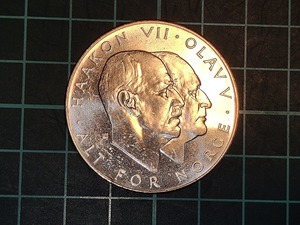 【一円スタート】ノルウェー王国　ノルウェー解放25周年記念　25クローナ銀貨　1970年