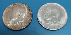 アメリカ ケネディ ハーフダラー 50セント 銀貨 1964年 ２枚