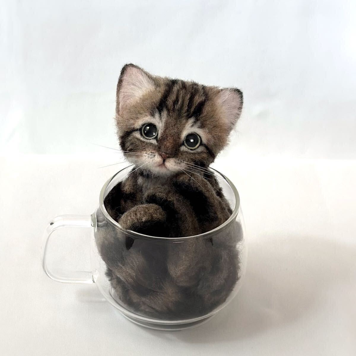 内纳科。 Kijitora小猫茶杯猫液体猫羊毛毡真实尺寸棕色虎斑手工制作, 玩具, 游戏, 毛绒玩具, 羊毛毡