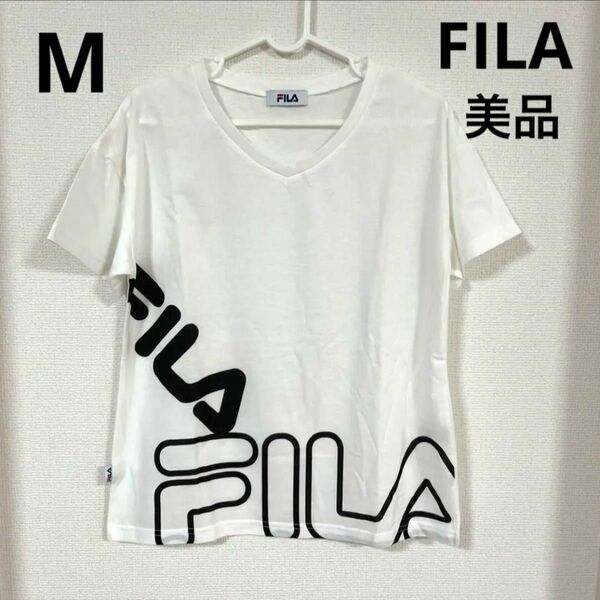 【1167】美品　FILA トレーニングウェア　半袖シャツ　M クルーネック 半袖Tシャツ 半袖 ホワイト