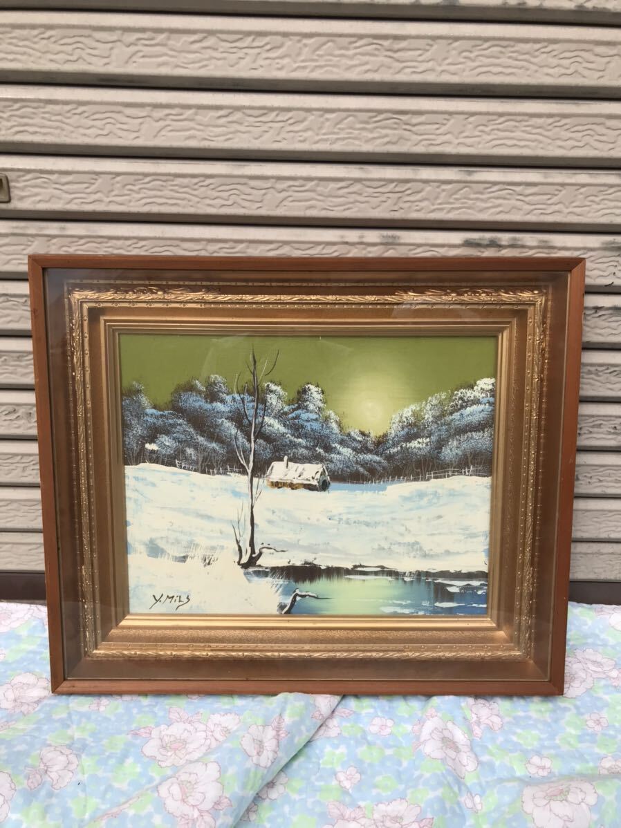 4-36 ■Painting Framed Artist name Signed Search] Oil painting Oil painting Landscape painting Snow Snowy landscape by the water Interior Painting Collection Snowy landscape Nature Artwork Current condition, painting, oil painting, Nature, Landscape painting