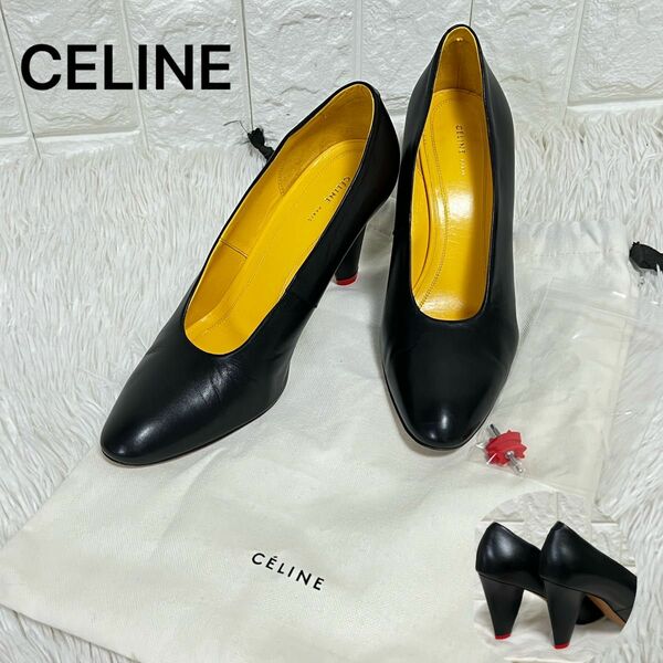 美品CELINE セリーヌ ペタルヒール　変形ヒール レザー パンプス 37