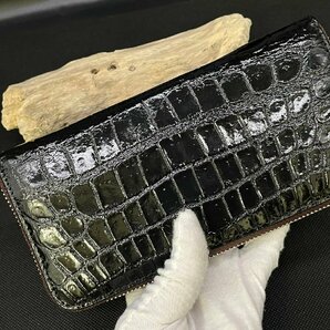 訳あり 新品 クロコダイル ワニ革 腹革 長財布 本物 ラウンドファスナー 男性用財布 一枚革 小銭入れあり 未使用 ブラックの画像1