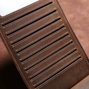 新品 クレイジーホース 牛革 レザー 長財布 ウォレット本革 メンズ カード収納 ラウンドファスナー 男性用 財布 茶色の画像7