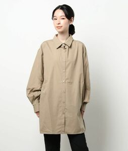 シャツ　長袖　長袖シャツ　DURAS フリーサイズ　ベージュ　トップス　ブラウス　無地　ロング丈　新品同様　美品　