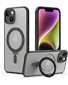 Smorniy iPhone 15 用 ケース リング付き アイフォン15 ケースMagSafe スタンド 隠し収納式 多機能スタンド付き(iphone 15, ブラック)