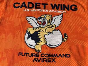 ★中古 美品★AVIREX アヴィレックス 半袖Tシャツ Lサイズ フロント バック刺繍 オレンジ U.S.AIRFORCE ACADEMY CADET WING FUTURE COMMAND