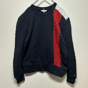 【希少】TOMY HILFIGER トミーヒルフィガー トレーナー S 刺繍 編み込みセーター ネイビー 春 紺色 レッド ホワイト スウェット トップス