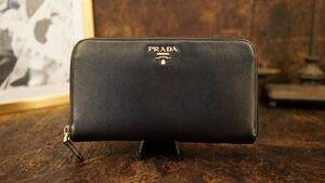 PRADA プラダ サフィアーノレザー ウォレット ラウンドファスナー 長財布 レザー ブラック系 財布 