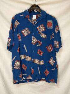  Karl hell m aloha shirt rayon total pattern men's M blue group 