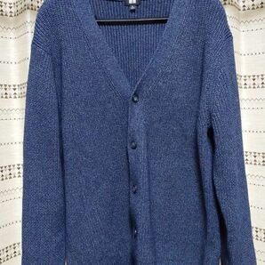 【美品】 UNIQLO ミドルゲージ Vネック カーディガン XL ブルー ニット ユニクロ 青 LL セーター