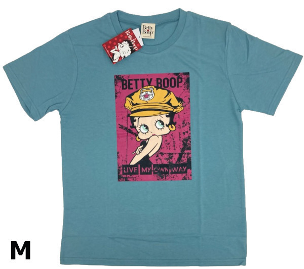 即決新品 ベティ 半袖Tシャツ 男女兼用 メンズサイズ M グリーンブルー系 Betty Boop 送料無料