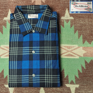 デッドストック 【McAllister】 60s Flannel Box Shirt / 60年代 フランネル オープンカラー ボックス シャツ ライトネル ビンテージ 50s