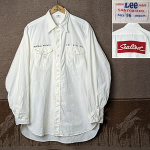 ワンウォッシュ 【Lee Sealtest】 50s MILKMAN White HBT Work Shirt / 50年代 ヘリンボーンツイル ワークシャツ 白 16 ビンテージ 40s60s