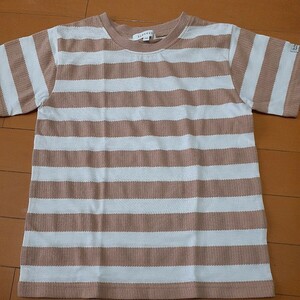 サンカンシオン半袖Tシャツ白ボーダー 半袖 ホワイトベージュ130　キッズ　男女可　男の子女の子小学生110も別出品中でお揃いコーデ可能　