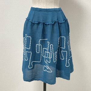 me ISSEY MIYAKE プリーツ シワ加工 刺繍 シアー フレア ミニ スカート ブルー 青 イッセイミヤケ archive 4020397