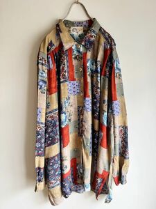 vintage パッチワーク柄　レーヨン 柄シャツ　ヴィンテージ