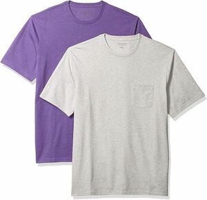 Tシャツ ポケット付き クルーネック　半袖　グレー　パープル　たぶんSくらい　夏服　Uネック