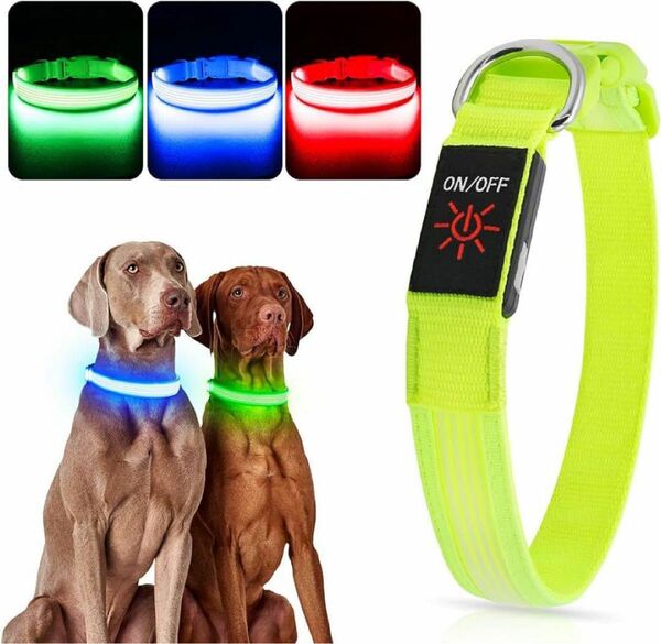 ライトアップ犬用首輪　充電式LED 安全　Lサイズ　グリーン　散歩用品　反射板