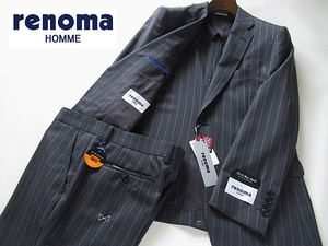 新品◆春夏★レノマ renoma HOMME British Wool Blend BULKY&DURARBLE ウールスーツ AB4 グレー ストライプ柄