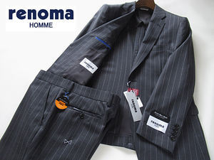 新品◆春夏★レノマ renoma HOMME British Wool Blend BULKY&DURARBLE ウールスーツ AB5 グレー ストライプ柄