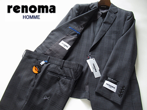 新品◆春夏★レノマ renoma HOMME British Wool Blend BULKY&DURARBLE ウールスーツ AB6 グレー シャドーチェック柄